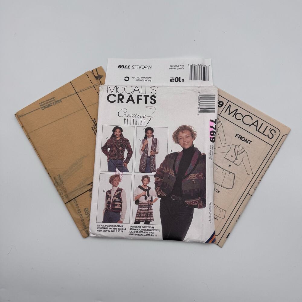 Vtg McCall's Crafts 7769 Southwestern Afghan JacketVest Skirt Pattern 8-16 Uncut